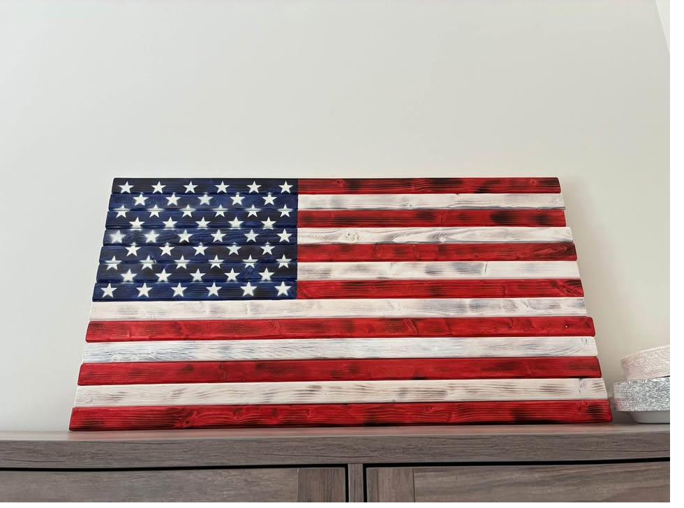 Handcrafted rustic wood American flag made in Alabama, a Father s Day gift for a veteran