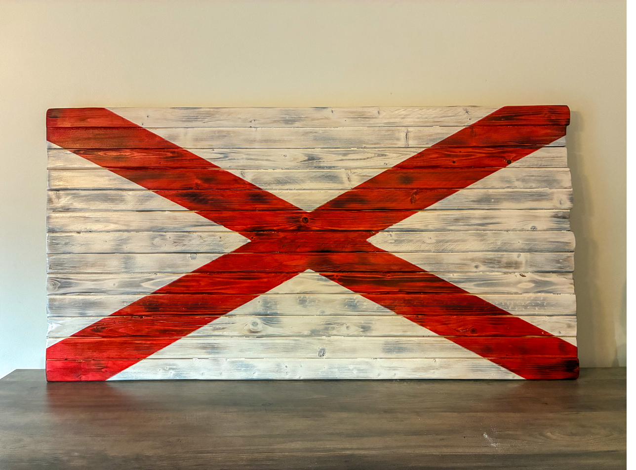 Custom handmade wood Alabama state flag