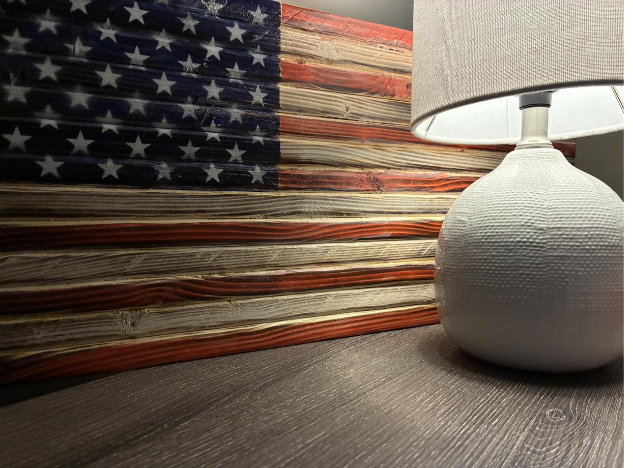 Close-up of wood American flag grain texture, caring for a handcrafted flag